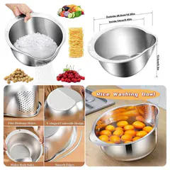 Rice Washing Strainer Bowl(Stainless Steel)