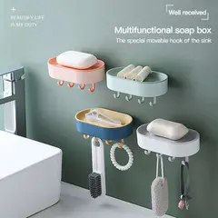 (1Pcs)Wall Mounted Bathroom Soap Box Holder With Hook