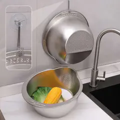 (2Pcs)Rice Washing Strainer Bowl(Stainless Steel)
