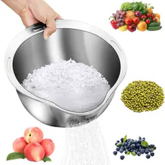 (1Pcs)Rice Washing Strainer Bowl(Stainless Steel)
