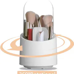 Rotating Makeup Brush Holder with Lid Storage Box