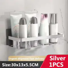 (Silver)Aluminum Alloy Square Shelf Shampoo Rack