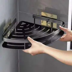 (Black)Aluminum Alloy Corner Shape Shampoo Rack
