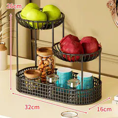(Black)3 Tiers Fruit Basket Fruit Bowl