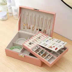 (Pink) Double Layer Velvet Jewellery Box