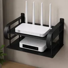 (Black)2 Layer Metal Router Stand 