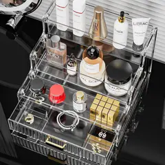 (Transparent White )3 Layer Acrylic Perfume Organiser With Drawer 