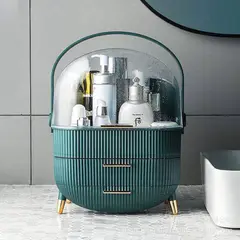 (green)Dust-Proof Large Capacity Makeup Storage Box With Handle