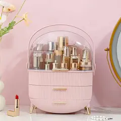 (Pink)Dust-Proof Large Capacity Makeup Storage Box