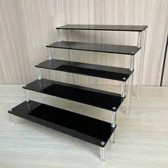 (Black) 5 Tier Transparent Storage Rack with Tiered