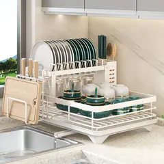(White)Double-Layer Bowl Rack