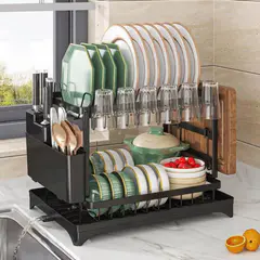 (Black)Multifunction Carbon Steel Kitchen Storage Rack