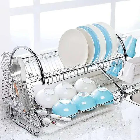 2 Layer Dish Drainer Kitchen Rack