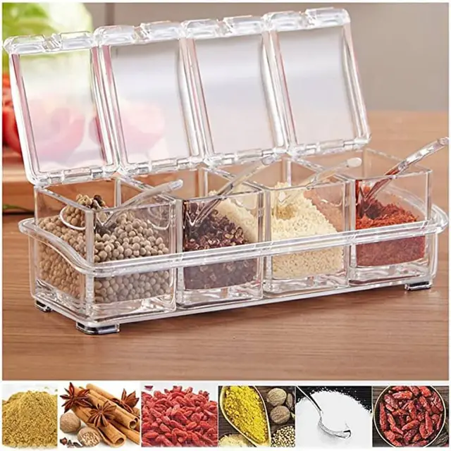 5Pcs Stainless Steel Mixing Bowls Set with Lids - 4 In 1 Seasoning Box
