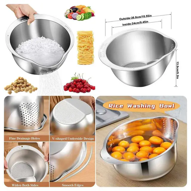 স্মার্ট অয়েল ফিল্টার জগ - Rice Washing Strainer Bowl(Stainless Steel)