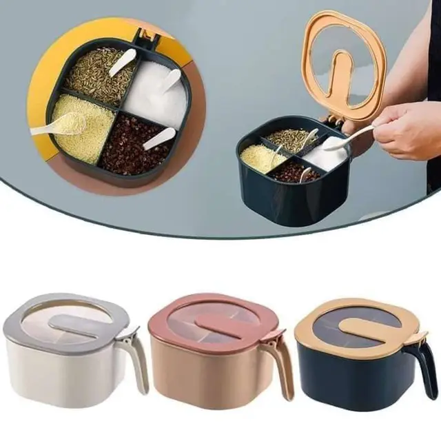 2-in-1 Sponge Rack Soap Dispenser - (1Pcs)4 Slot Spice Box