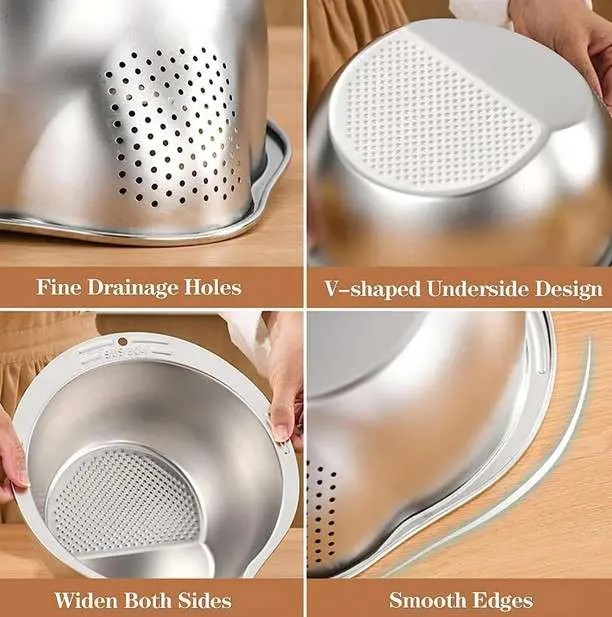 Rice Washing Strainer Bowl(Stainless Steel)