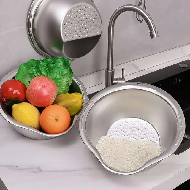 Rice Washing Strainer Bowl(Stainless Steel)