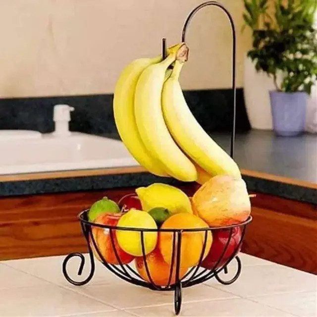 2 Layer Spice Jar Rack - Fruit basket with Banana hanger hook