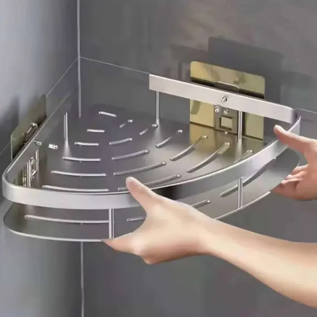 Aluminum Alloy Corner Shape Shampoo Rack - (Silver)Aluminum Alloy Square Shelf Shampoo Rack