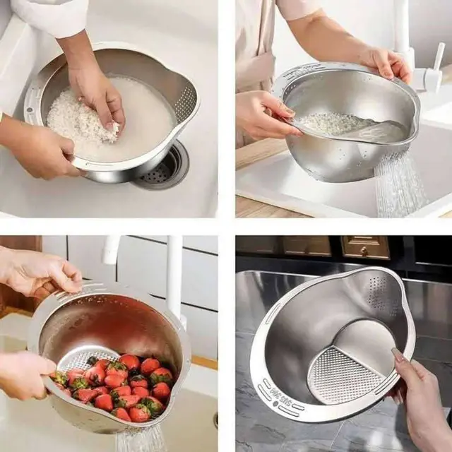 High Quality Microfiber Kitchen Towel - Rice Washing Strainer Bowl(Stainless Steel)