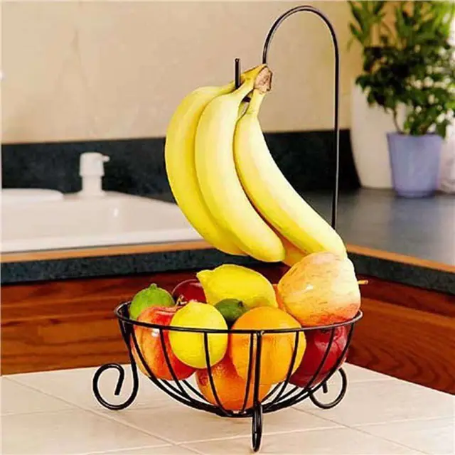 2 Layer Spice Jar Rack - Fruit basket with Banana hanger hook