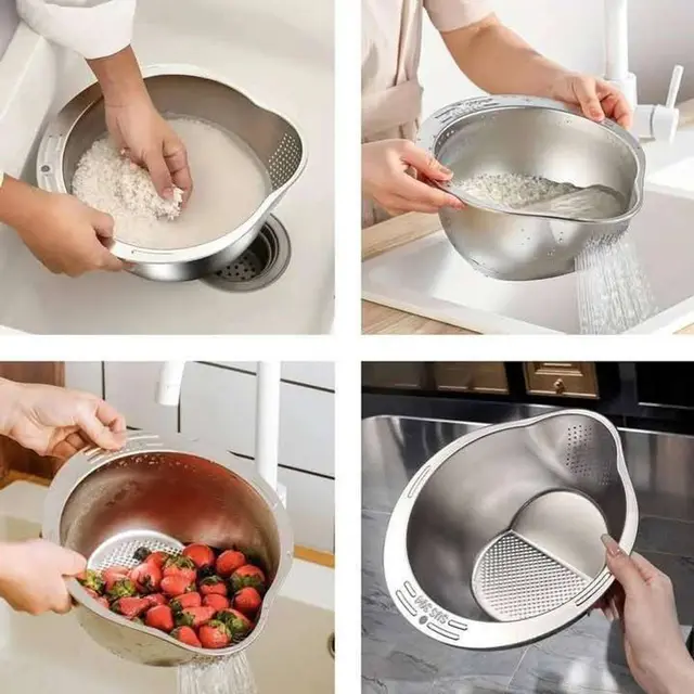 2 Layer Spice Jar Rack - Rice Washing Strainer Bowl(Stainless Steel)