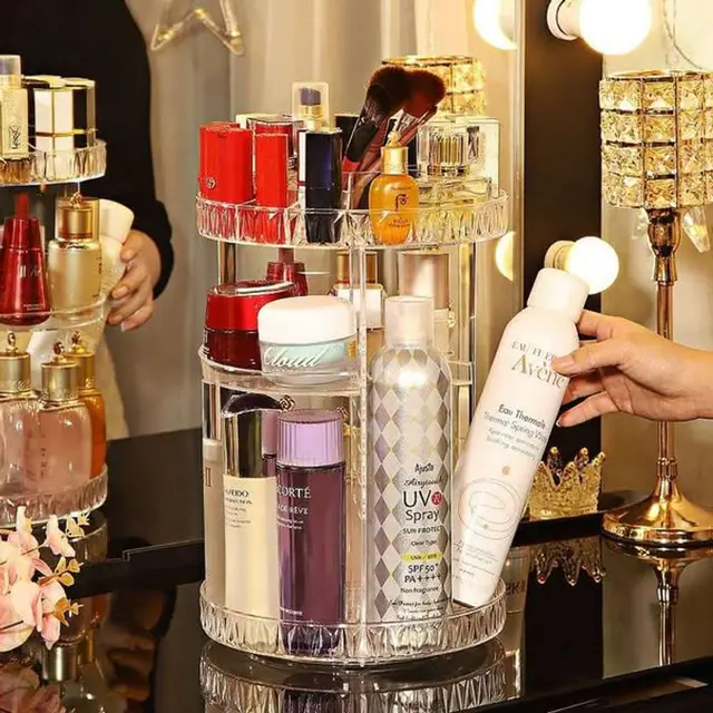 Rotating Makeup Brush Holder with Lid Storage Box - 360 Degree Rotating Cosmetic Storage Box Makeup Organizer