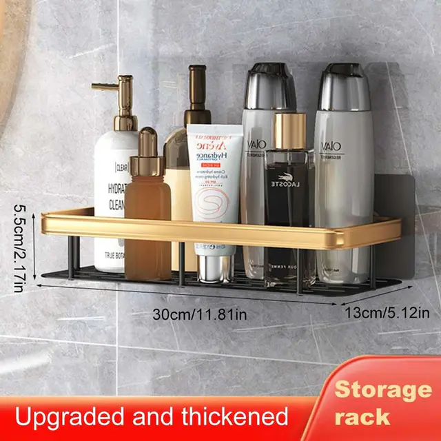 Silicone Toilet Cleaning Brush - (Golden)Aluminum Alloy Square Shelf Shampoo Rack