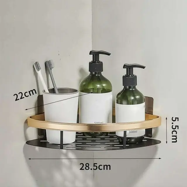 Silicone Toilet Cleaning Brush - (Golden)Aluminum Alloy Corner Shape Shampoo Rack