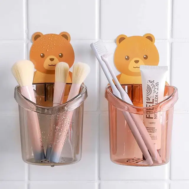 Silicone Toilet Cleaning Brush - (2Pcs)Bear Toothbrush Holder
