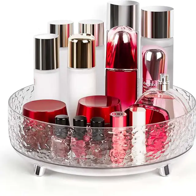 360° Rotated Multipurpose Makeup Bottle Storage Box And Fruit Plate - (Transparent White)360° Rotated Multipurpose Makeup Bottle Storage Box And Fruit Plate
