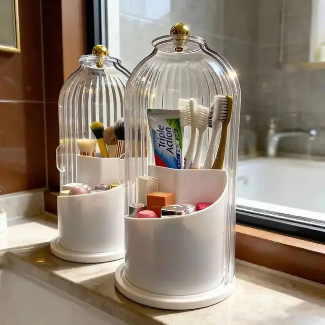 360° Toothbrush Holders with Sliding Lid - (Transparent White )360° Toothbrush Holders with Sliding Lid