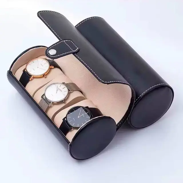 Portable Leather 3 Slot Watch box - (Black)Portable Leather 3 Slot Watch box