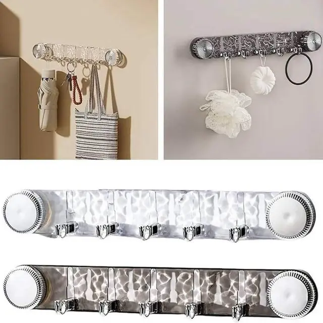 360° Toothbrush Holders with Sliding Lid - (1Pcs) 5 Hook For Bathroom Towel Rack Plastic Punch-free