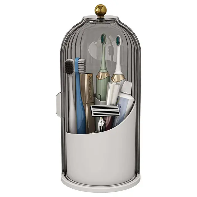 360 Degree Rotating Cosmetic Storage Box Makeup Organizer - (Transparent Black )360° Toothbrush Holders with Sliding