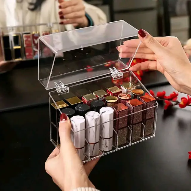 360 Degree Rotating Cosmetic Storage Box Makeup Organizer - 18 Grid Dust proof Lipstick Storage Box