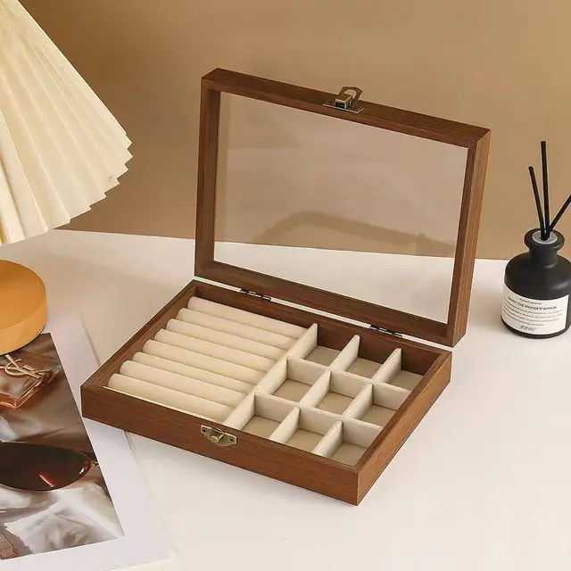 Wood Color Jewelry Storage Box With Cover
