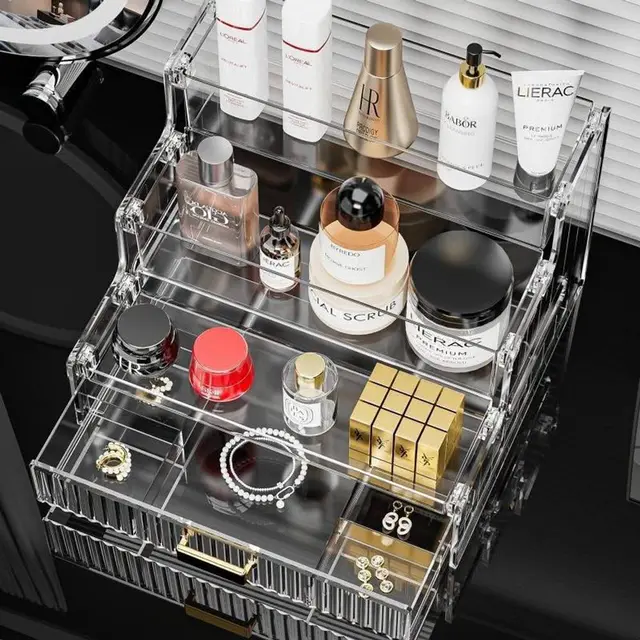 3 Layer Acrylic Perfume Organiser With Drawer - (Transparent White )3 Layer Acrylic Perfume Organiser With Drawer 