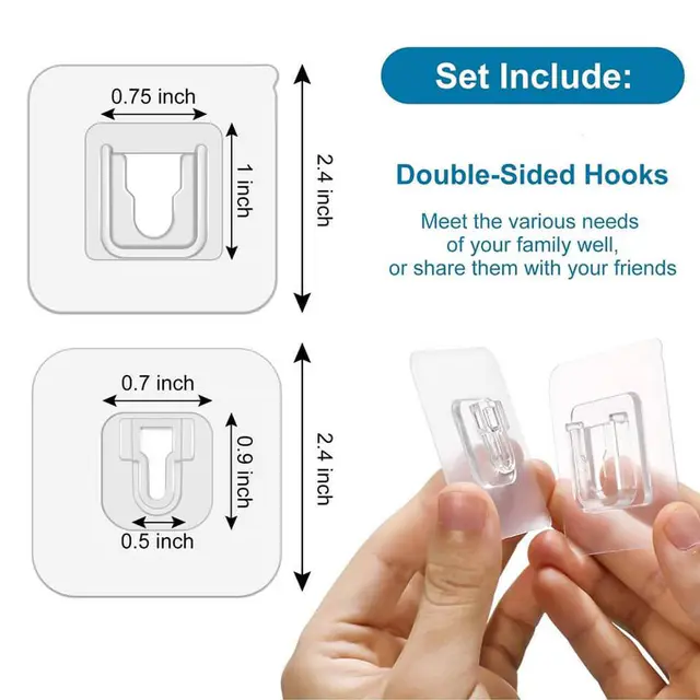 Double-sided Adhesive Wall Hooks Hanger - (10 Pair)Double-sided Adhesive Wall Hooks Hanger