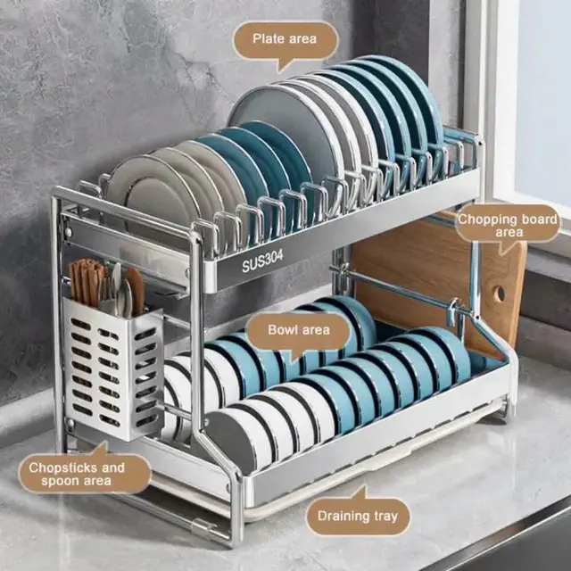(3 Layer)304 Stainless Steel Dish Rack - (2 Layer)304 Stainless Steel Dish Rack