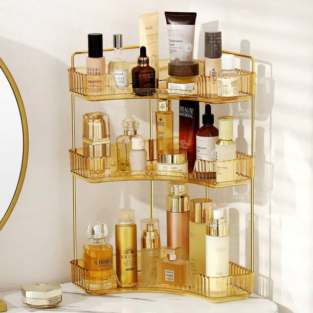 3 Layer Corner Bathroom Storage Rack - (Golden)3 Layer Corner Bathroom Storage Rack
