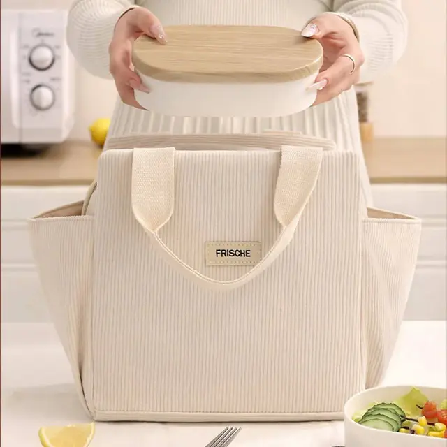 Multifunctional Large Capacity Lunch Bag - Portable Corduroy Lunch Bag