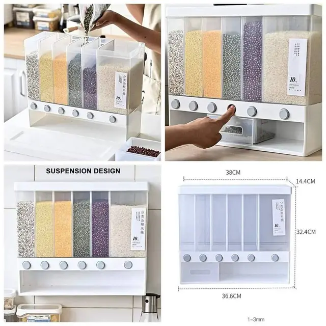 10L Wall Mounted Storage Box ( 6-Grid Dry Food Dispenser )