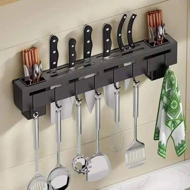 Wall Mounted Multifunctional Kitchen Storage Shelf - Multi-Functional Knife Holder Rack