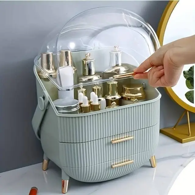 Dust-Proof Large Capacity Makeup Storage Box With Handle - (Sky)Dust-Proof Large Capacity Makeup Storage Box With