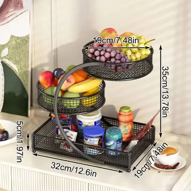Fruit basket with Banana hanger hook - (Black)Multi Layer Shelf Storage Rack