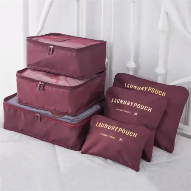 6 Pcs Travel Clothes Organizer - (Brown)6 Pcs Travel Clothes Organizer