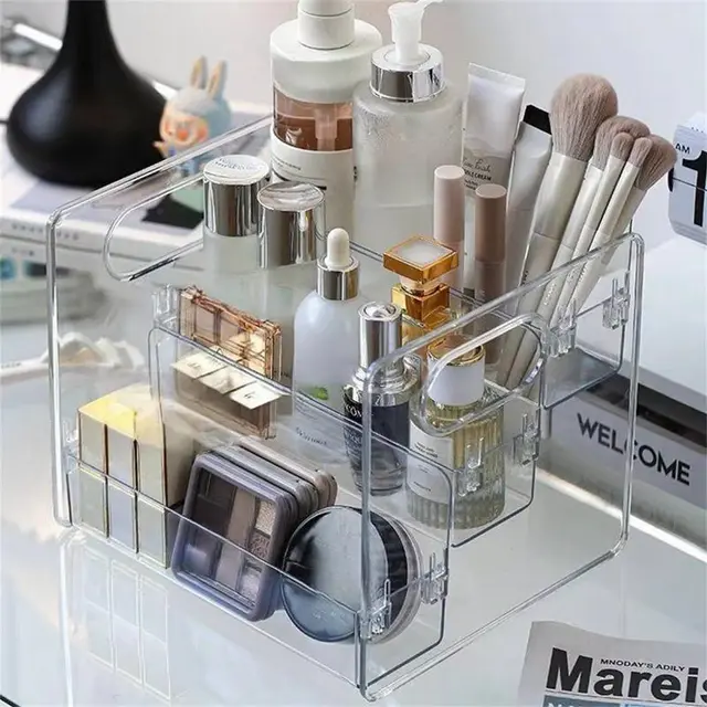 3 Layer Transparent Multi-Functional Cosmetics Storage Box - 3 Layer Transparent Multi-Functional Cosmetics Storage Box
