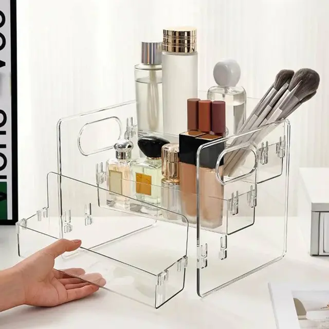 3 Layer Transparent Multi-Functional Cosmetics Storage Box 